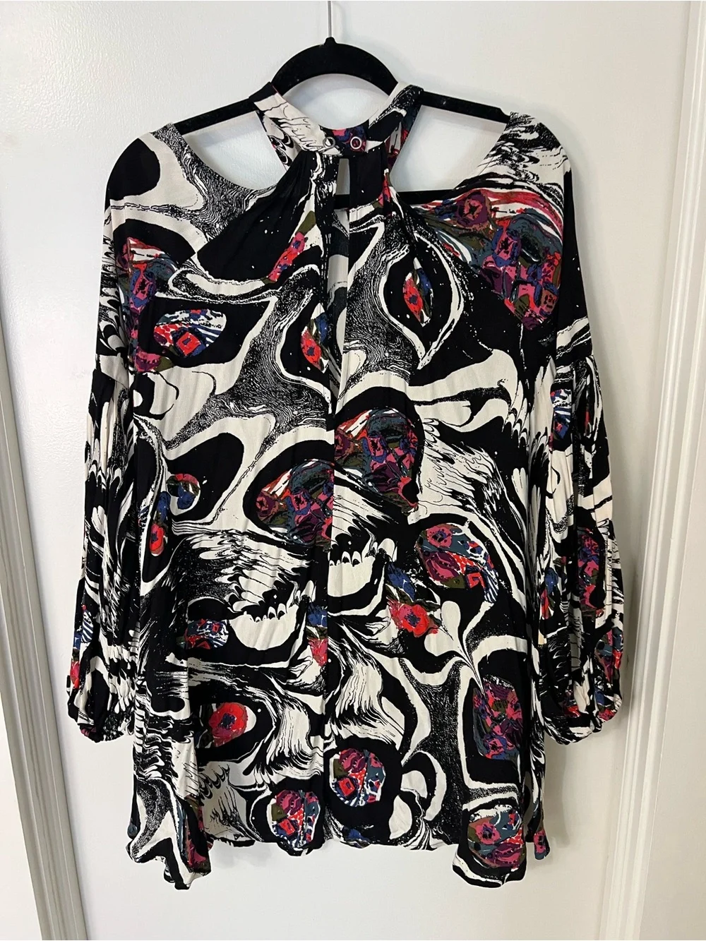Free People Black & White Abstract Cutout Swing Top or Mini Dress Tunic Artsy